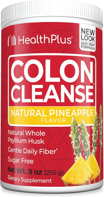 Health Plus Colon Cleanse Digestive Support | Natural Sweetener Without Artificial Flavors | Daily Fiber For Toxin Elimination To Reduce Bloating | Pineapple Flavor | 9 Ounces, 36 Servings