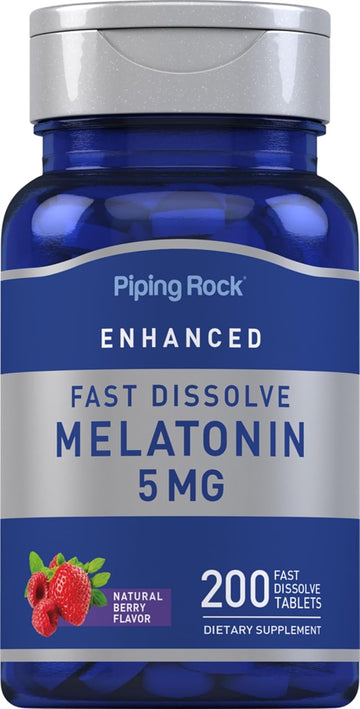 Piping Rock Melatonin 5mg Fast Dissolve | 200 Tablets | Berry Flavor | Vegetarian, Non-GMO, Gluten Free Supplement