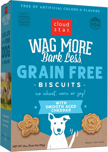 Cloud Star Wag More Bark Less Crunchy Grain Free Dog Treats, Cheddar Cheese, 14 Oz. Box