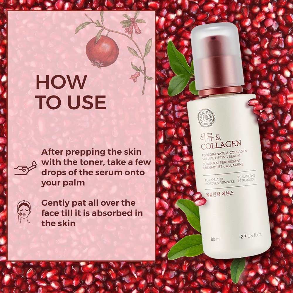 The Face Shop Pomegranate & Collagen Volume Lifting Serum - Helps Skin Look Firm & Supple - Reduces Fine Lines & Wrinkles - Improves Elasticity - Hydrating Lightweight Face Serum - Korean Skin Care : Beauty & Personal Care