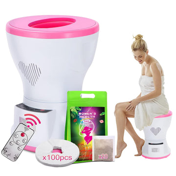 Yoni Kit, Newest Steam Seat Yoni Pot with Remote Control and Steaming Herbs(20 Bags),100 PCS Disposable Seat Covers, Update Electric V Steam at Home Kit for Women Cleansing, Menstrual Support