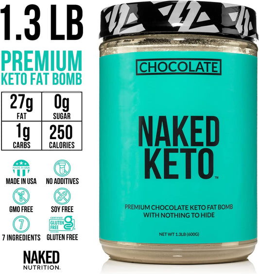 NAKED nutrition Naked Chocolate Keto - Premium Chocolate Keto Fat Bomb Powder - Nothing Artificial - Gluten-Free Keto Bomb Chocolate Mct Oil Powder with No Gmos - 1.3 Lb