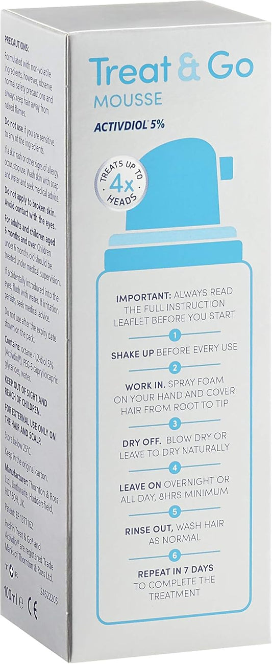 Hedrin Treat And Go Leave-In Mousse, Fast, No Fuss Lice And Nit Treatment, Kills Head Lice And Eggs, 4 Treatments, Clinically Tested, Suitable For Adults And Children, 100Ml