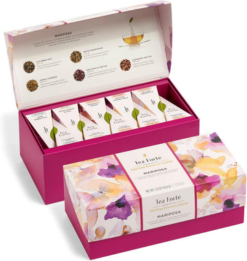 Tea Forte Mariposa Tea Sampler With 20 Pyramid Tea Infuser Bags - Fruit, Herb And Flower Tea - Presentation Box Assorted Variety Tea Gift Set