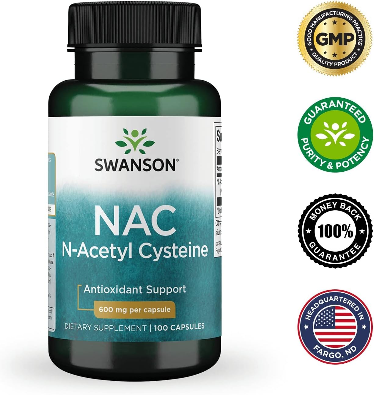 Swanson Premium Brand NAC N-Acetyl Cysteine - 600 mg, 100 Capsules - Antioxidant and Cellular Health Support Supplement : Health & Household