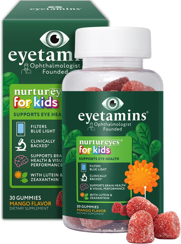 Nurtureyes Eye Health Gummy for Kids - 30 Easy-to-Chew, Mango Gummies - Ophthalmologist- Created Kids Eye Vitamins - Natural, Vegan, and Non-GMO Formula