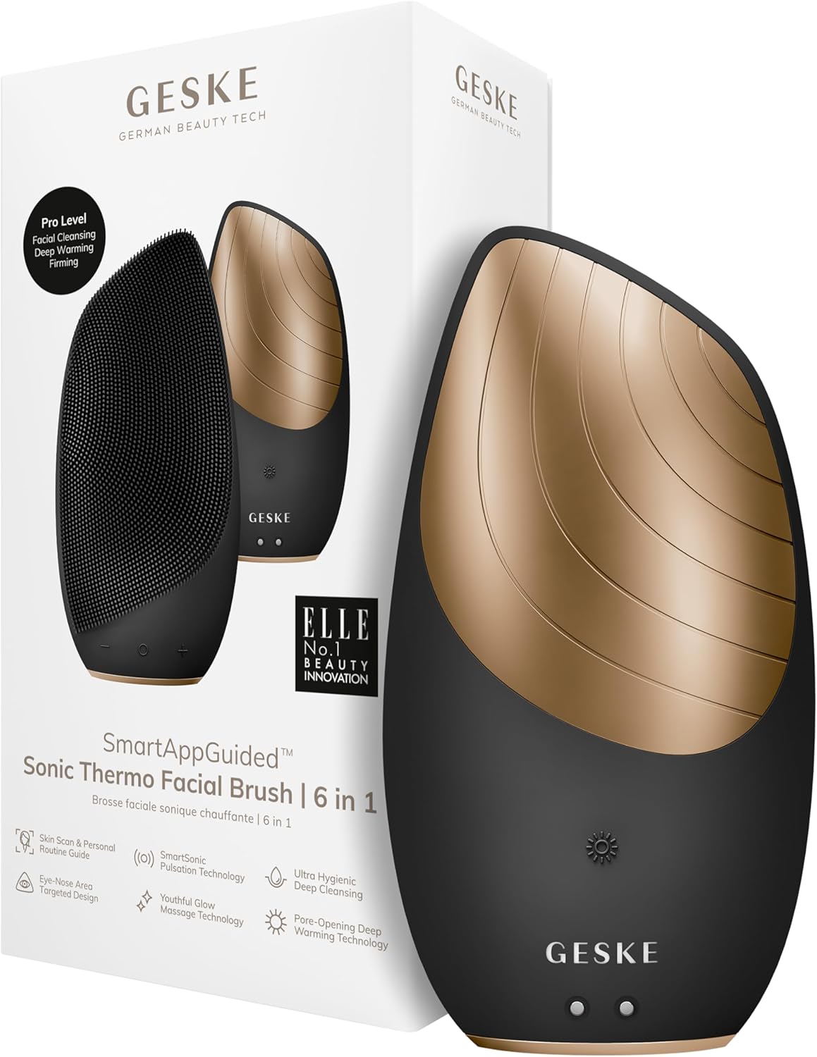 Geske Smartappguided™ Sonic Thermo Facial Brush | 6 In 1 | Skin Cleansing | Cleansing Brush With Thermal Function | Facial Massager | Electric Facial Brush | Facial Cleansing Device