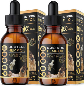 Buster's Organic Hemp Oil Large 60 Milliliters 2-Pack for Dogs & Cats - Max Potency - Made in USA - Omega Rich 3, 6 & 9 - Hip & Joint Health, Natural Relief, Calming (60,000MG)