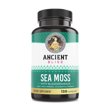 Ancient Bliss Organic Irish Sea Moss Pills - Dr Sebi Wildcrafted Seamoss Capsules | Thyroid, Healthy Skin, Gut & Joint Support | 120 Capsules