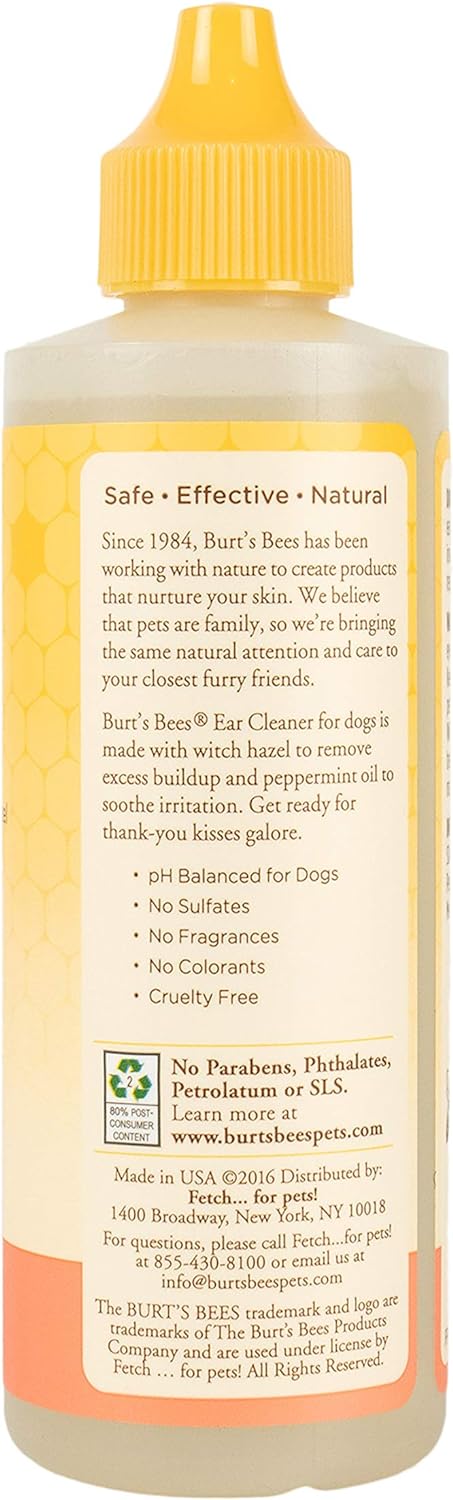 Burt's Bees for Pets Natural Ear Cleaner with Peppermint and Witch Hazel | Effective & Gentle Dog Ear Cleaning Solution for All Dogs And Puppies | Made in USA, 4 Oz : Pet Ear Care Supplies : Pet Supplies