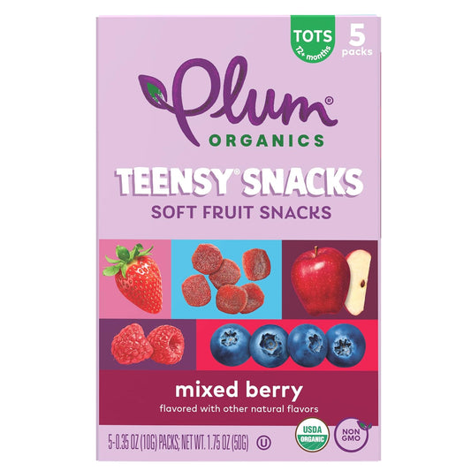 Plum Organics Teensy Snacks Soft Fruit Snacks - Mixed Berry - 0.35 oz Bags (Pack of 5) - Organic Toddler Food Fruit Snacks