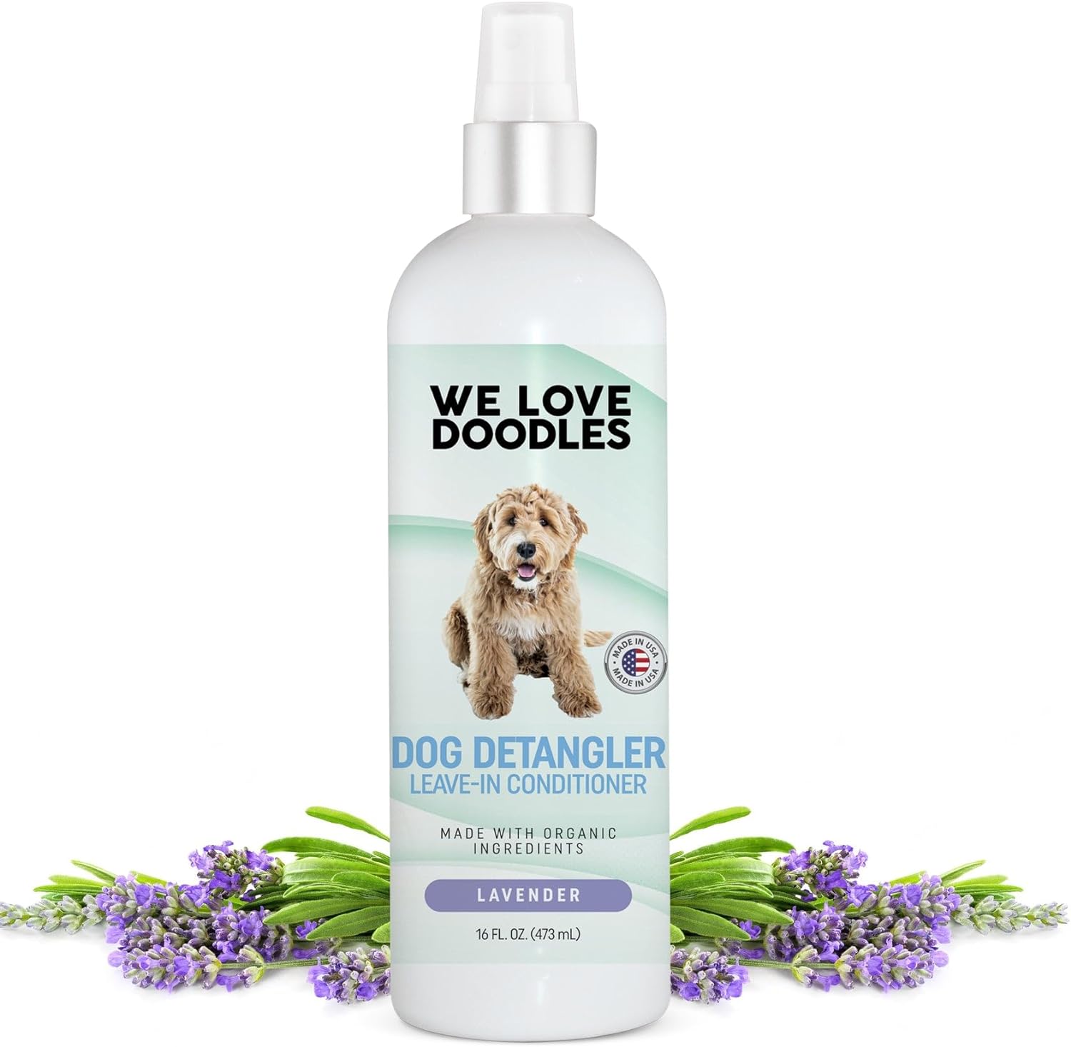We Love Doodles Dog Detangler Spray - Leave-in Conditioner for Dogs - Dog Detangling Spray - Dematting Spray for Dogs - Tangle Remover - Made in The USA - Large 16 fl oz (Lavender)