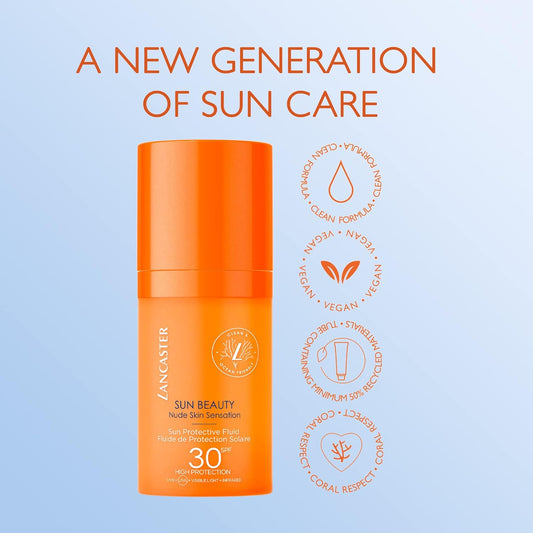 Lancaster Sun Beauty Invisible Face Fluid Spf30 30Ml, Photoaging Control, Broad Spectrum Sun Protection, High Protection With Full Light Technology, Water And Sweat Resistant, Clean Formula