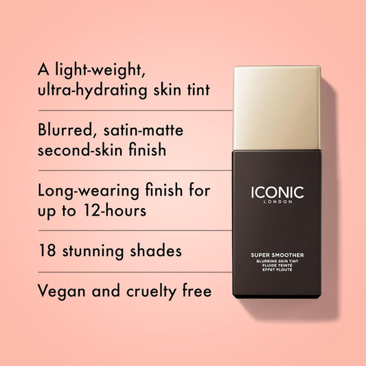 Iconic London Super Smoother Blurring Skin Tint Light To Medium Coverage Matte Makeup Foundation Enriched With Vegan Collagen And Peach Flower Extract - Neutral Rich, 1, 60.0 Gram
