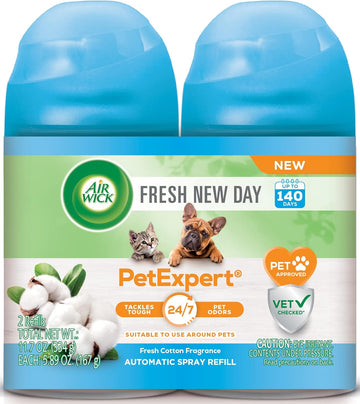 Air Wick Automatic Spray Fresh New Day, 2ct, Pet Fresh Cotton, Air Freshener, Essential Oils, Odor Neutralization