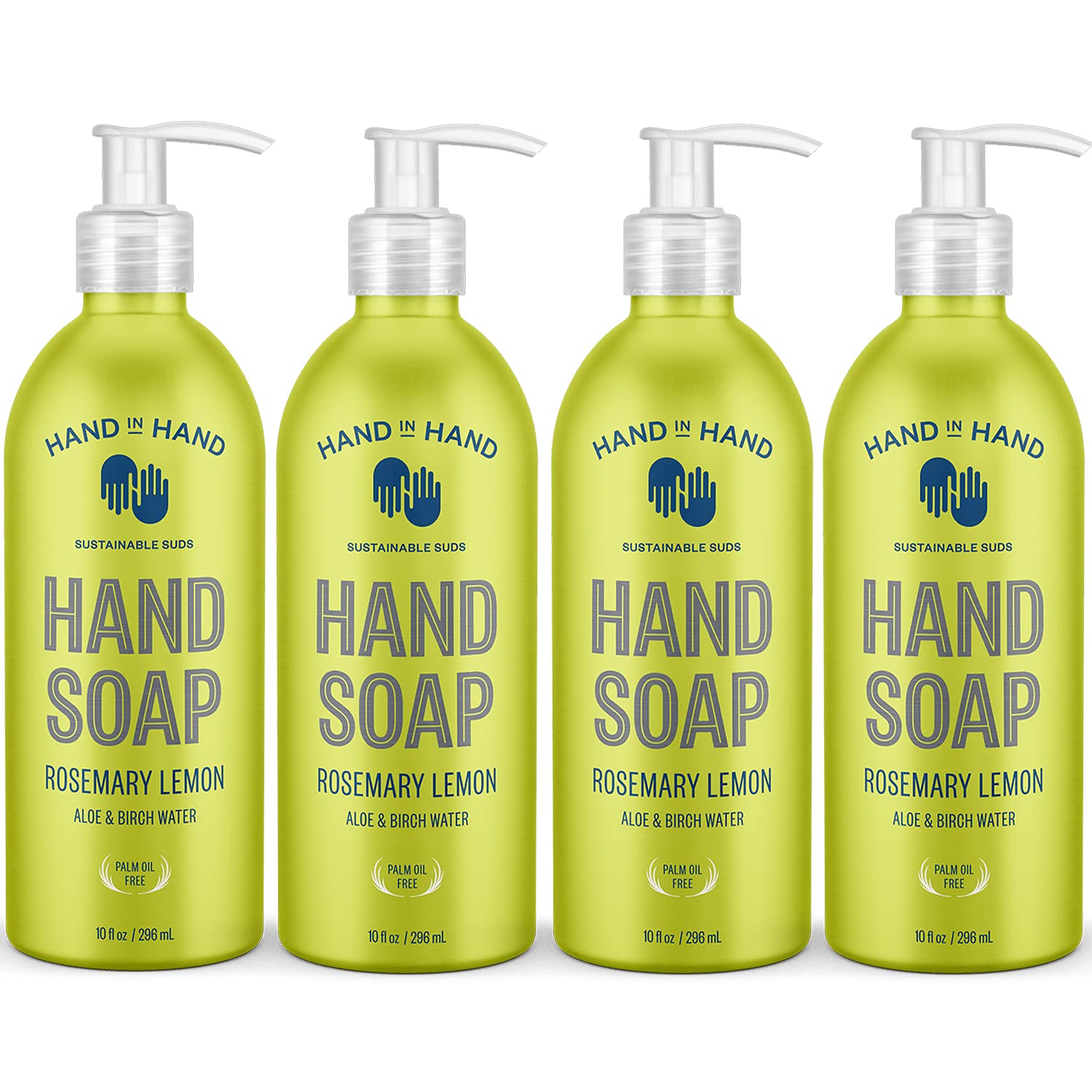 Hand In Hand Nourishing Liquid Hand Soap, 10 Fl Oz, Aloe & Birch Water, Rosemary Lemon Scent, 4 Pack