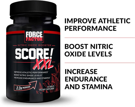 FORCE FACTOR Score! XXL Nitric Oxide Booster Supplement for Men with L-Citrulline, Black Maca, and Tribulus to Improve Athletic Performance, Increase Stamina, and Support Blood Flow, 30 Tablets