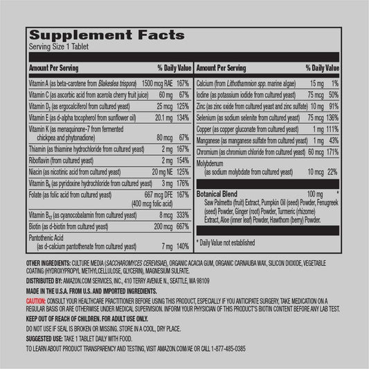 Amazon Elements Men 40+ One Daily Multivitamin, 67% Whole Food Cultured, Vegan, 65 Tablets, 2 Month Supply (Packaging May Vary)
