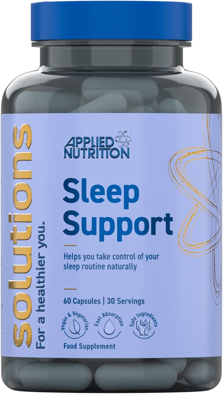 Applied Nutrition - Solutions - Sleep Support - Vegan Capsules With Magnesium, L-Theanine, Chamomile, Lemon Balm & Glycine – Natural Sleep Aid & Stress Relief (60 Capsules – 30 Servings)