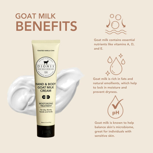 Dionis Goat Milk Skincare Scented Hand & Body Cream - Travel Size Lotion For Hydrating & Moisturizing Dry And Sensitive Skin, Cruelty Free, Paraben Free Made In The Usa, Vanilla Chai, 3.3 Oz