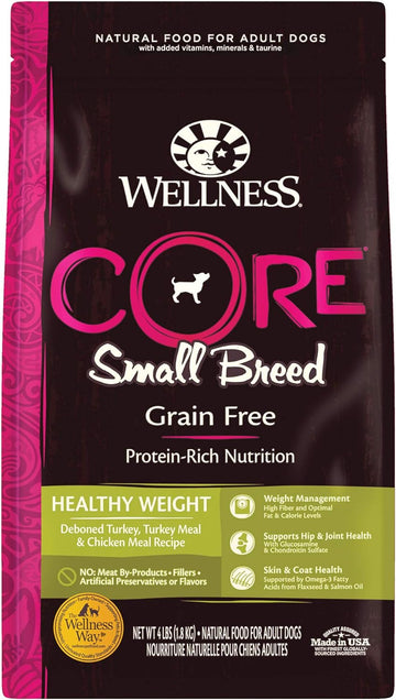 Wellness CORE Natural Grain Free Dry Dog Food, Small Breed Healthy Weight, 4-Pound Bag
