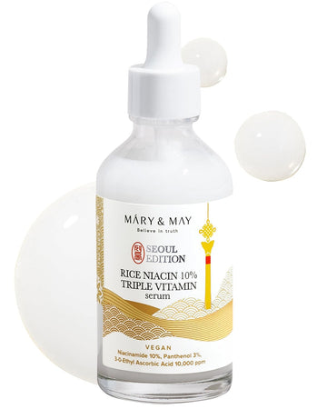 Mary&May Seoul Edition Rice Niacin 10% Triple Vitamin Serum - Korean Radiance Serum For Even Skin Tone And Healthy Glow - Niacinamide, And Vitamins - Fragrance-Free, Cruelty-Free, 2.7 Fl.Oz