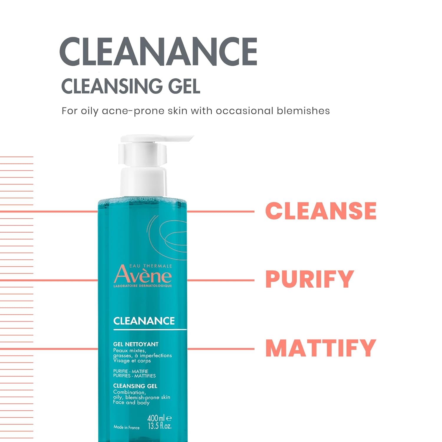 Avene Cleanance Cleansing Gel Soap Free Cleanser For Acne Prone, Oily, Face & Body, 13.5 Oz : Beauty & Personal Care