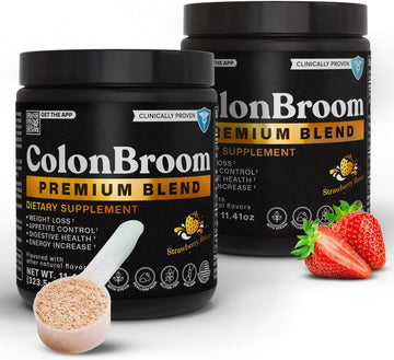 Colonbroom Premium Weight Management Supplement (Strawberry) - Colon Broom Psyllium Husk Fiber Powder Drink - Gluten Free, Non-Gmo Colon Cleanse For Bloating Relief & Gut Health, 100 Servings