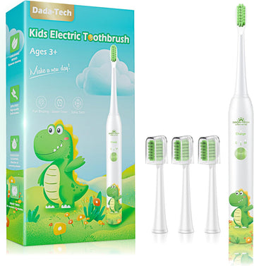 DADA-TECH Kids Electric Toothbrush Rechargeable, Soft Tooth Brush with Timer Powered by Sonic Technology for Children Boys and Girls Age 3+, Waterproof and 3 Modes (Dinosaur White)