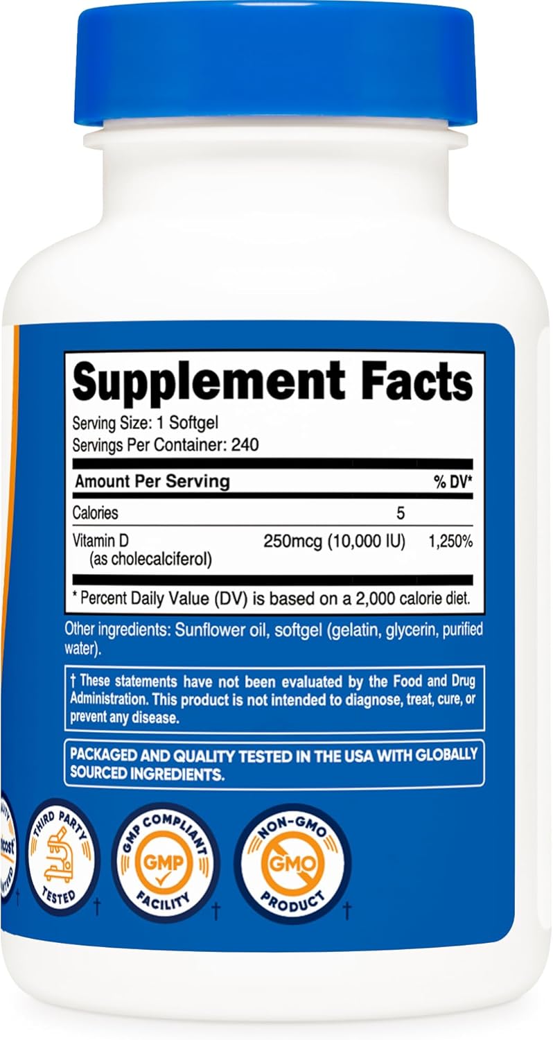 Nutricost Vitamin D3 10,000 IU, 240 Softgel Capsules - Potent, Non-GMO, Gluten Free Vitamin D : Health & Household