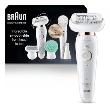 Braun Epilator Silk-Épil 9 Flex 9-300 Beauty Set, Facial Hair Removal For Women, Hair Removal Device, Shaver & Trimmer, Cordless, Rechargeable, Wet & Dry, Facespa