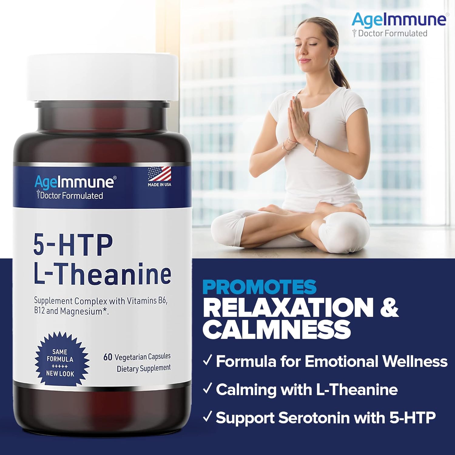 5-Htp Formula For Stress Relief And Relaxation Support For Teens And Adults With 5-Htp, L-Theanine, Vitamin B6, Vitamin B12, Magnesium - Doctor Formulated - Magnesium Stearate Free - 60 Capsules. : Health & Household