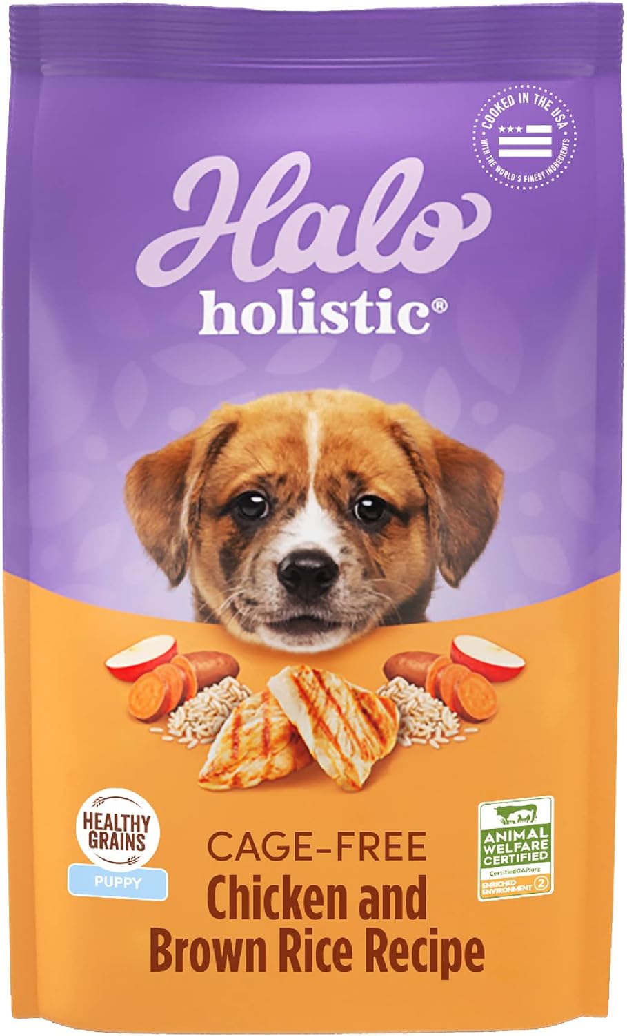 Halo Holistic Dog Food, Complete Digestive Health Cage-Free Chicken And Brown Rice Recipe, Dry Dog Food Bag, Puppy Formula, 10-Lb Bag