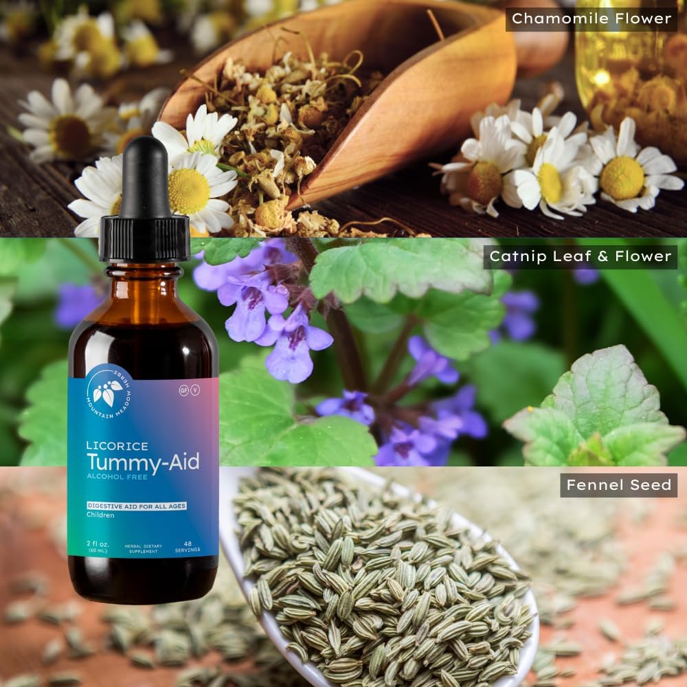 Mountain Meadow Herbs Licorice Tummy-Aid For Babies & Kids – Gas Relief Drops For Colic, Upset Stomach, Reflux & Bloating – Natural, Alcohol-Free Liquid Formula – 2 Oz : Health & Household