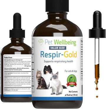 Pet Wellbeing Respir-Gold For Dogs & Cats - Vet-Formulated - Easy Breathing, Open Airways, Respiratory Support - Natural Herbal Supplement 4 Oz (118 Ml)