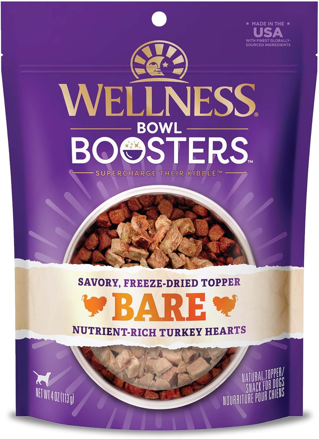 Wellness Core Bare Bowl Boosters For Dogs, Grain-Free Freeze-Dried Food Mixer Or Topper, Made With Natural Ingredients (Turkey, 4-Ounce Bag)