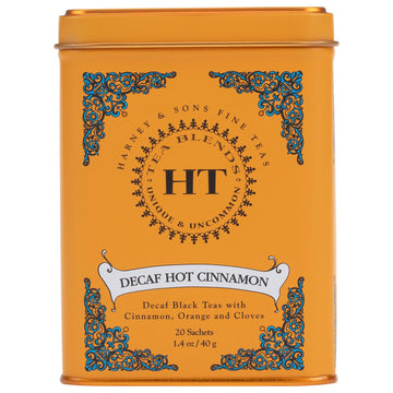 Harney And Sons Decaf Hot Cinnamon , Decaf Flavored Black 20 Sachets Per Tin 1.4Oz