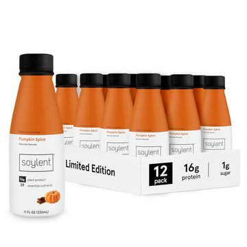 Soylent Complete Meal Replacement Shake, Pumpkin Spice, 16G Complete Protein, Ready-To-Drink Plant Based Protein Drink, 1G Sugar, 11Oz (12 Pack)