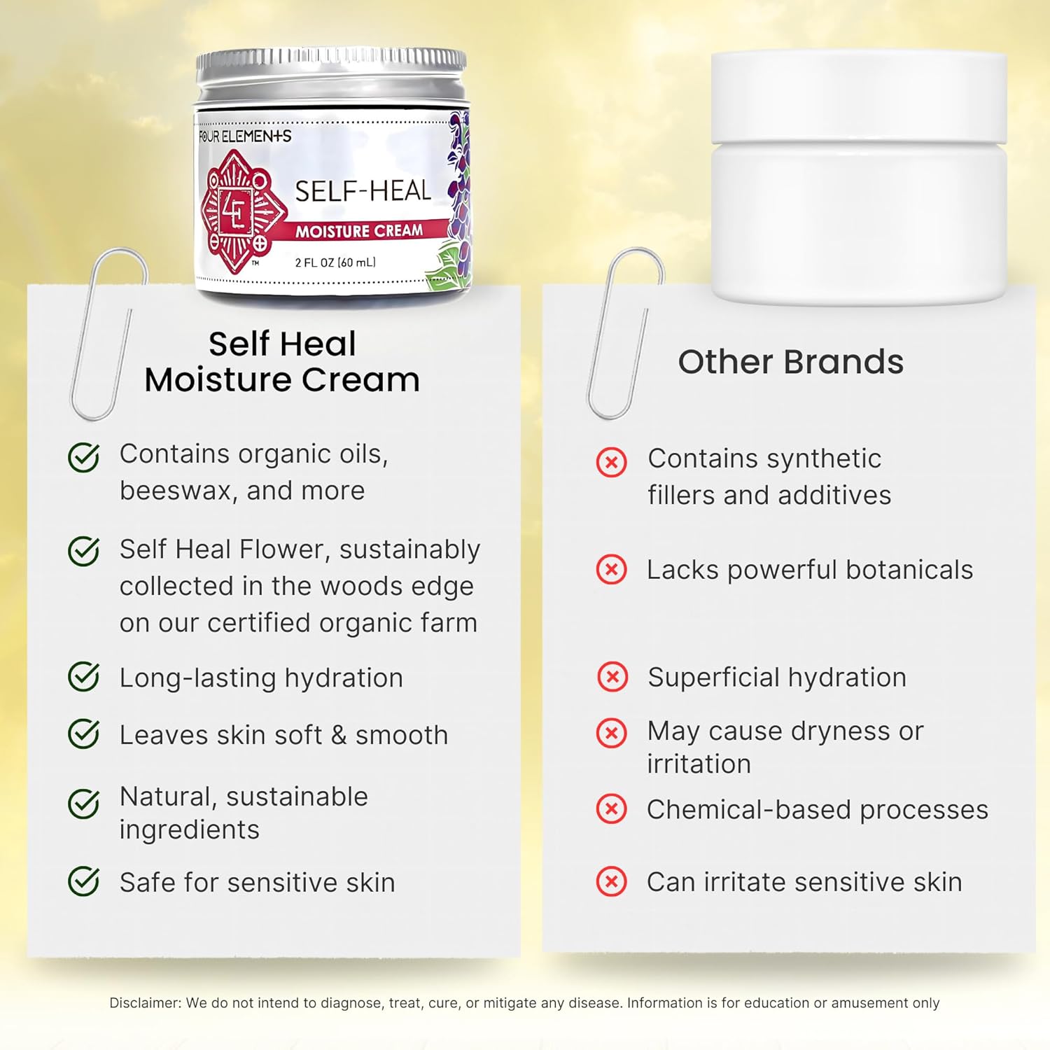 Four Elements 4E Self Heal Moisture Cream, Certified Organic Skincare To Help Promote Healing And Rejuvenation Of The Skin, 2 Oz : Beauty & Personal Care