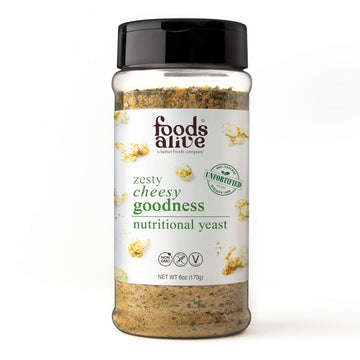 Foods Alive Zesty Cheesy Goodness Nutritional Yeast, 6Oz Shaker Jar/Non-Fortified, Vegan Cheese Powder Seasoning