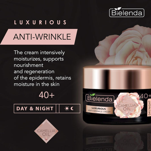 Bielenda Camellia Oil - Intensively Moisturizes, Supports Nourishment And Regeneration, Retains Moisture In The Skin - Camellia Oil Luxurious Antiwrinkle Face Cream 40+ Day/Night - 50 Ml