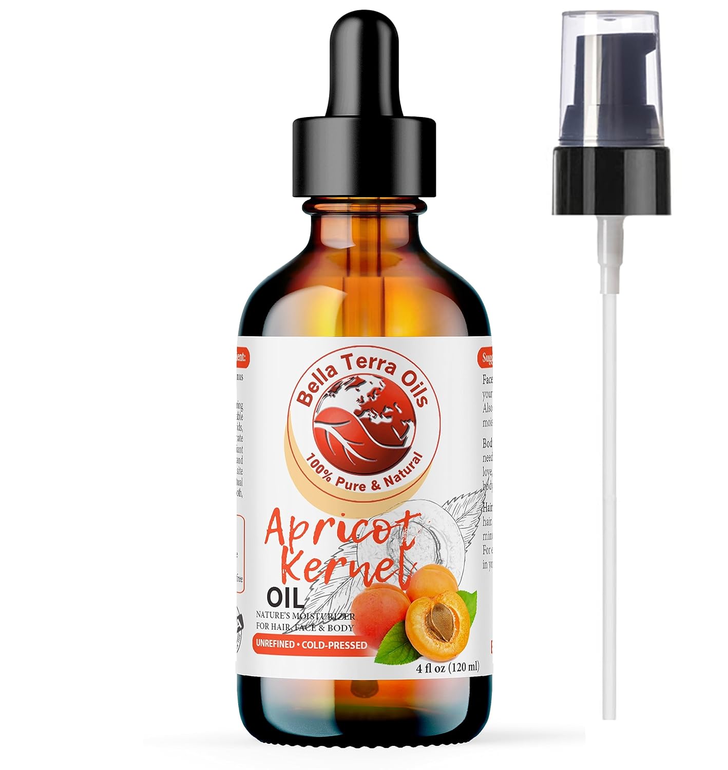 Bella Terra Oils - Organic Apricot Kernel Oil 4oz - Dive into Organic Apricot's Nutritional Excellence, High in Vitamin C, Promotes Supple & Radiant Skin