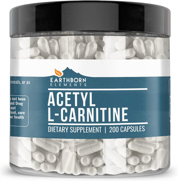 Earthborn Elements Acetyl L-Carnitine, 200 Capsules, Pure & Undiluted, No Additives