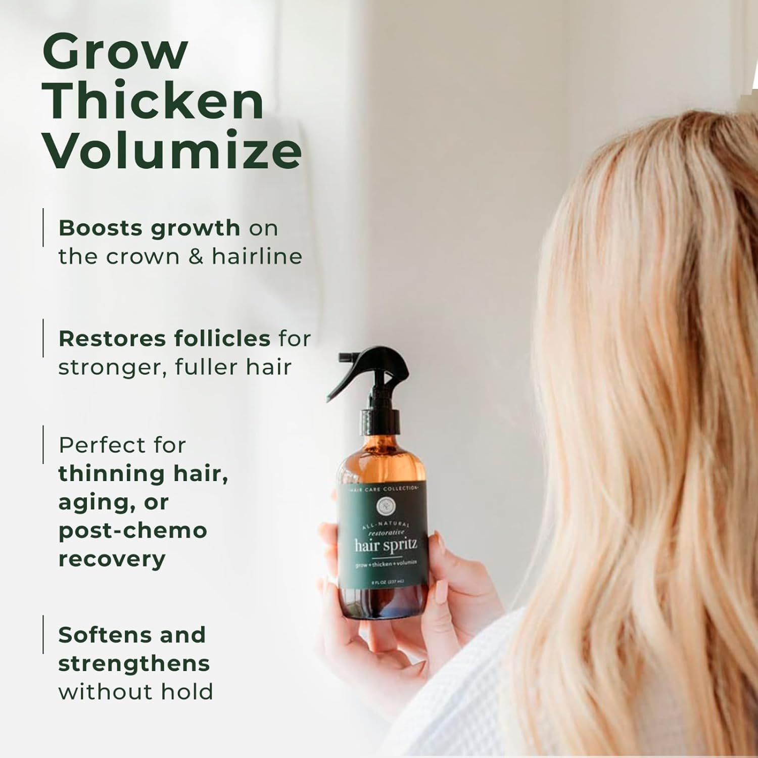 Rowe Casa Organics Natural Restorative Hair Spritz With Witch Hazel & Therapeutic Essential Oils, Hand-Crafted Hair Volumizer, Thickener, & Growth Booster, 8 Fl. Oz. : Beauty & Personal Care