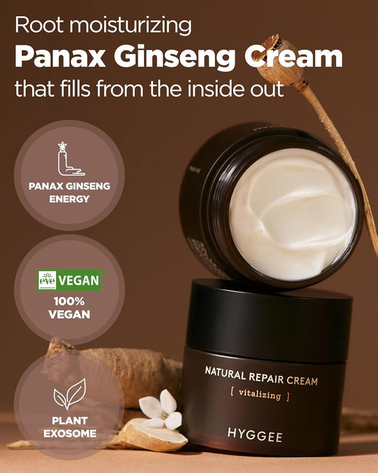 Natural Repair Cream - Vegan Red Ginseng & Peptides Nourishing Moisturizer For Enhanced Elasticity And Vitality - Anti Aging, Firming, Hydrating Face Cream For Rough And Dry Skin, 1.69Oz