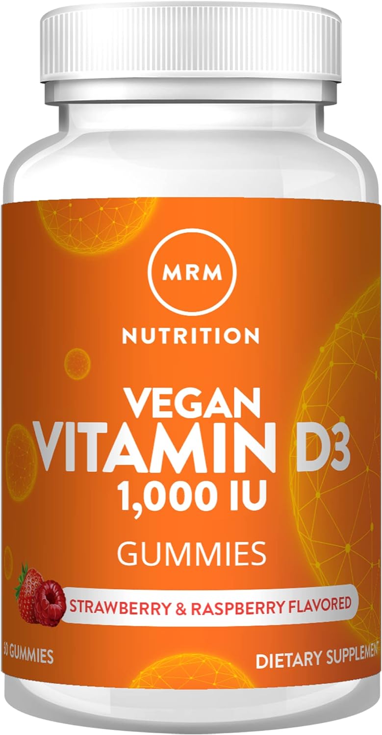 MRM Nutrition Vegan Vitamin D3 Gummies | 1,000 IU | Bone & Immune Support* | Natural Strawberry & Raspberry Flavored | Gelatin Free | Non-GMO | Vegan + Gluten Free | 60 Servings