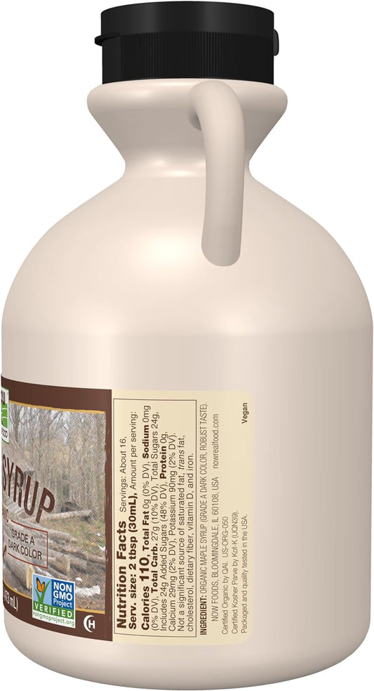 Now Foods, Certified Organic Maple Syrup, Grade A Dark Color, Certified Non-Gmo, Pure, Robust Taste, 16-Ounce