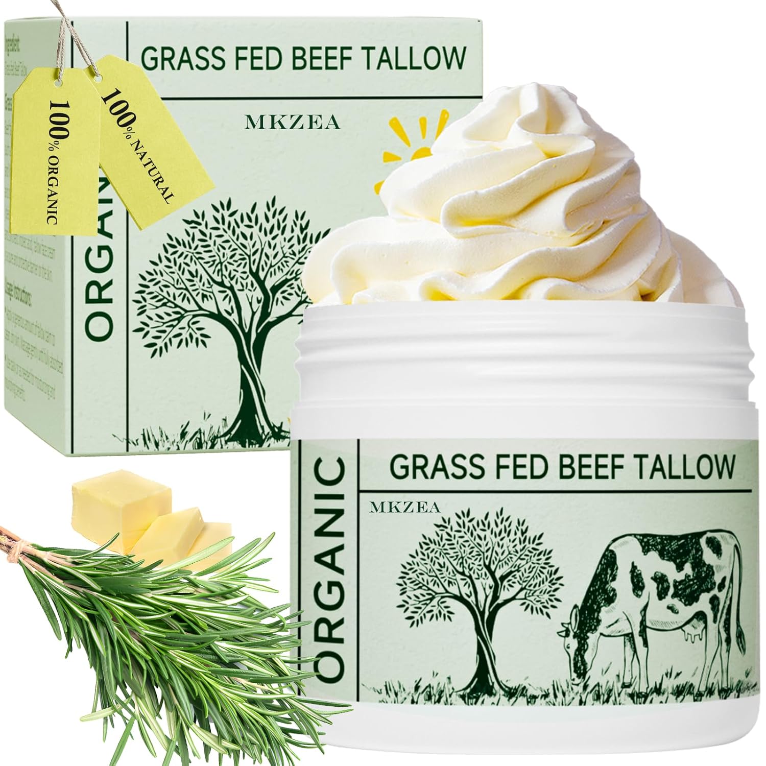 Beef Tallow, Beef Tallow For Skin, Moisturizer For Dry Skin, Unscented Beef Tallow Blam Grass Fed Whipped Tallow Face Cream Nourishing Soothing Moisturizer Body Lotion Skin Care, 4 Packs