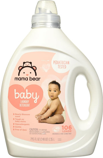 Amazon Brand - Mama Bear Concentrated Liquid Baby Laundry Detergent, Bearly Blossom Scent, 106 Loads, 79.5 Fl Oz (Pack Of 1)