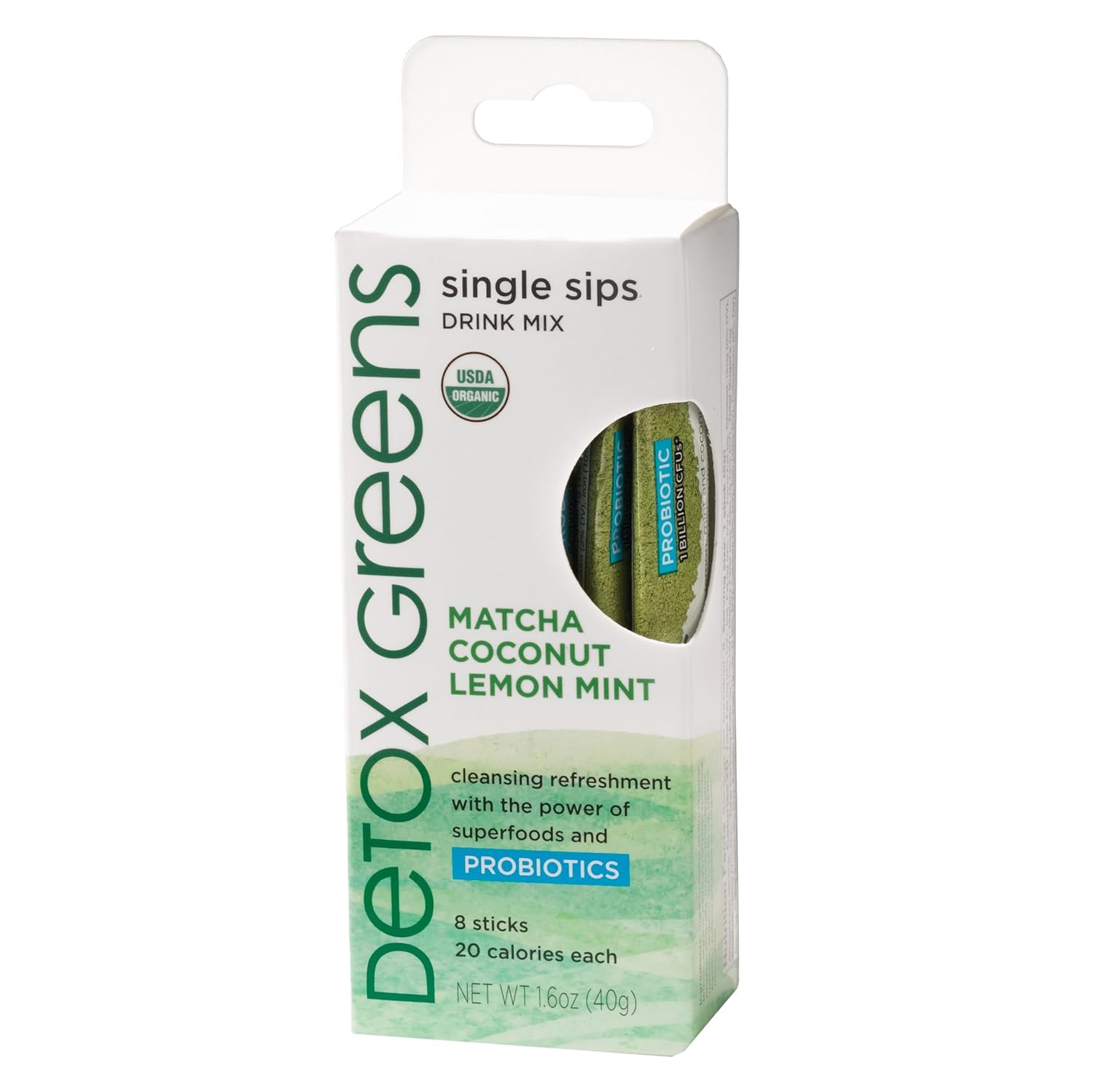The Republic Of Tea - Detox Greens Single Sips, 8 Packets - Matcha Coconut Lemon Mint Drink Mix
